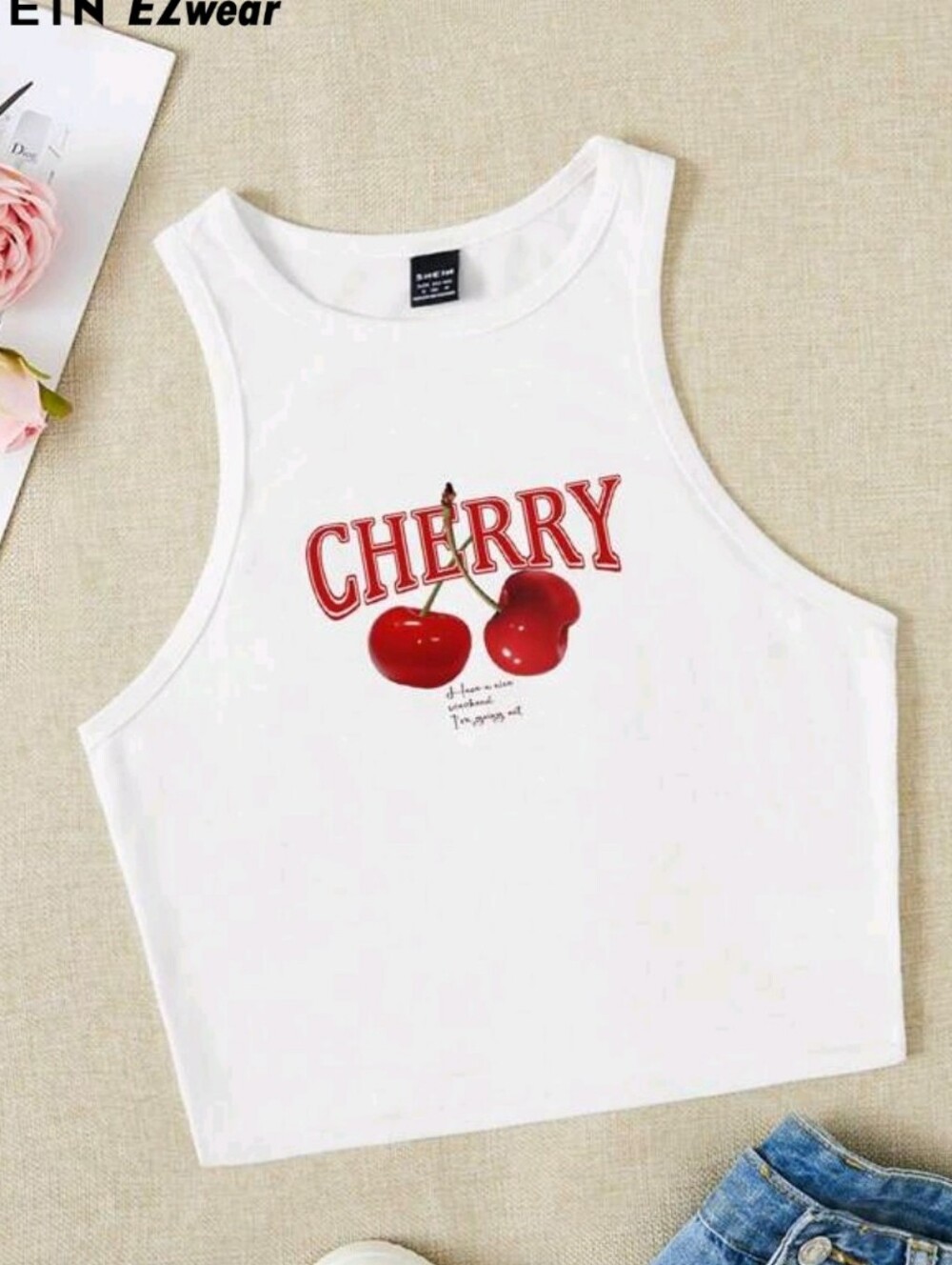 SHEIN EZwear Casual Minimalist Cherry Tank